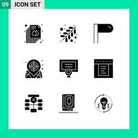 Universal Icon Symbols Group of 9 Modern Solid Glyphs of dropdown degree sign certificate web Editable Vector Design Elements