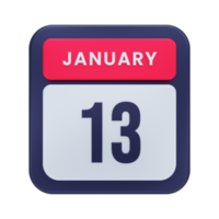 January Realistic Calendar Icon 3D Illustration Date January 13 png