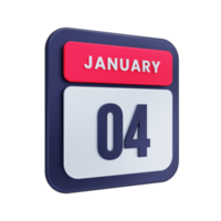 ícone de calendário realista de janeiro ilustração 3d data 04 de janeiro png