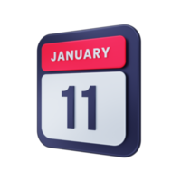 January Realistic Calendar Icon 3D Illustration Date January 11 png