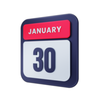 enero icono de calendario realista ilustración 3d fecha 30 de enero png
