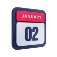 januari realistisk kalender ikon 3d illustration datum januari 02 png