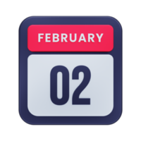 ícone de calendário realista de fevereiro ilustração 3d data 02 de fevereiro png