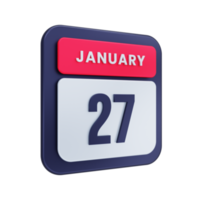 gennaio realistico calendario icona 3d illustrazione Data gennaio 27 png
