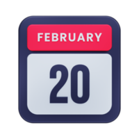 February Realistic Calendar Icon 3D Illustration Date February 20 png