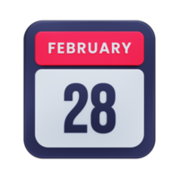 February Realistic Calendar Icon 3D Illustration Date February 28 png