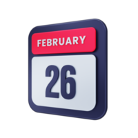 februar realistisches kalendersymbol 3d-illustration datum 26. februar png