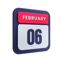 februari realistisk kalender ikon 3d illustration datum februari 06 png