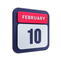 icono de calendario realista de febrero ilustración 3d fecha 10 de febrero png
