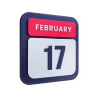 febbraio realistico calendario icona 3d illustrazione Data febbraio 17 png