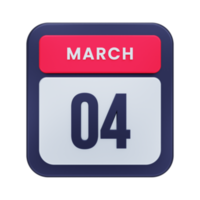 marzo realista calendario icono 3d ilustración fecha marzo 04 png