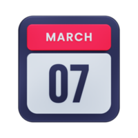 March Realistic Calendar Icon 3D Illustration Date March 07 png