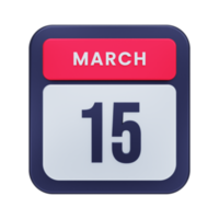 marzo icono de calendario realista ilustración 3d fecha 15 de marzo png