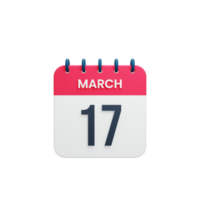 March Realistic Calendar Icon 3D Illustration Date March 17 png