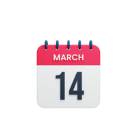 March Realistic Calendar Icon 3D Illustration Date March 14 png