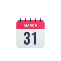 March Realistic Calendar Icon 3D Illustration Date March 31 png