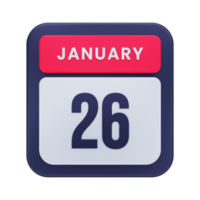 January Realistic Calendar Icon 3D Illustration Date January 26 png