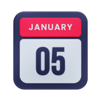 ícone de calendário realista de janeiro ilustração 3d data 05 de janeiro png