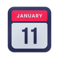 ícone de calendário realista de janeiro ilustração 3d data 11 de janeiro png