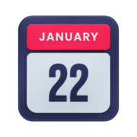 January Realistic Calendar Icon 3D Illustration Date January 22 png