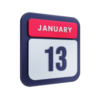 January Realistic Calendar Icon 3D Illustration Date January 13 png