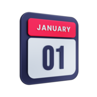 januar realistisches kalendersymbol 3d-illustration datum januar 01 png