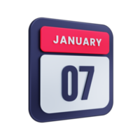 January Realistic Calendar Icon 3D Illustration Date January 07 png