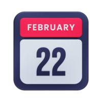 februari realistisk kalender ikon 3d illustration datum februari 22 png