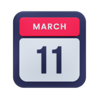 March Realistic Calendar Icon 3D Illustration Date March 11 png