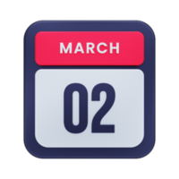 March Realistic Calendar Icon 3D Illustration Date March 02 png