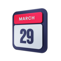 March Realistic Calendar Icon 3D Illustration Date March 29 png