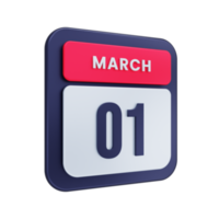 maart realistisch kalender icoon 3d illustratie datum maart 01 png