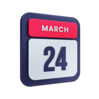 marzo icono de calendario realista ilustración 3d fecha 24 de marzo png