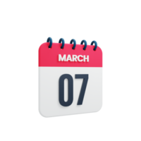 March Realistic Calendar Icon 3D Illustration Date March 07 png