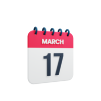 March Realistic Calendar Icon 3D Illustration Date March 17 png