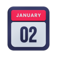 January Realistic Calendar Icon 3D Illustration Date January 02 png