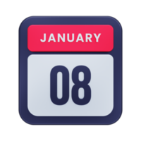 January Realistic Calendar Icon 3D Illustration Date January 08 png