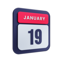 January Realistic Calendar Icon 3D Illustration Date January 19 png