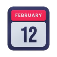 febbraio realistico calendario icona 3d illustrazione Data febbraio 12 png