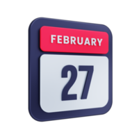 février calendrier réaliste icône illustration 3d date 27 février png