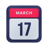 marzo icono de calendario realista ilustración 3d fecha 17 de marzo png