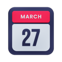 March Realistic Calendar Icon 3D Illustration Date March 27 png