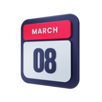 marzo realista calendario icono 3d ilustración fecha marzo 08 png