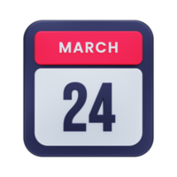 March Realistic Calendar Icon 3D Illustration Date March 24 png