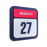 March Realistic Calendar Icon 3D Illustration Date March 27 png