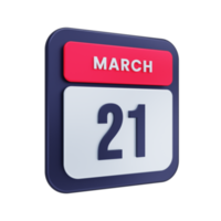 March Realistic Calendar Icon 3D Illustration Date March 21 png