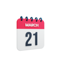 March Realistic Calendar Icon 3D Illustration Date March 21 png