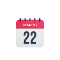 maart realistisch kalender icoon 3d illustratie datum maart 22 png