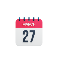 March Realistic Calendar Icon 3D Illustration Date March 27 png