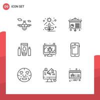 9 User Interface Outline Pack of modern Signs and Symbols of screen bug chart healthcare cream Editable Vector Design Elements